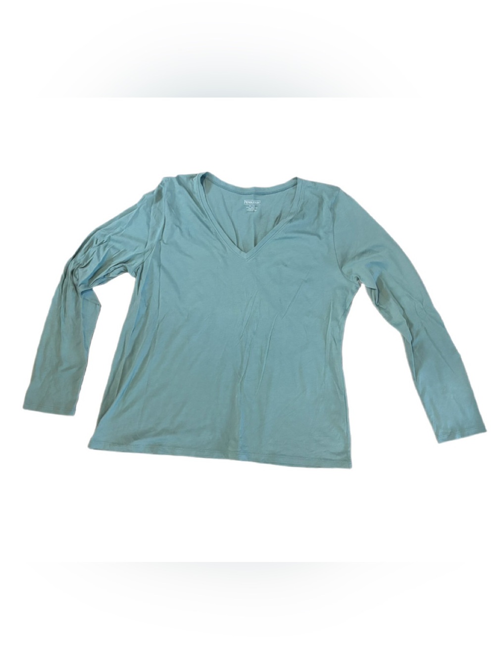 pendleton pima cotton long sleeve v‑neck top – xl petite – sage green